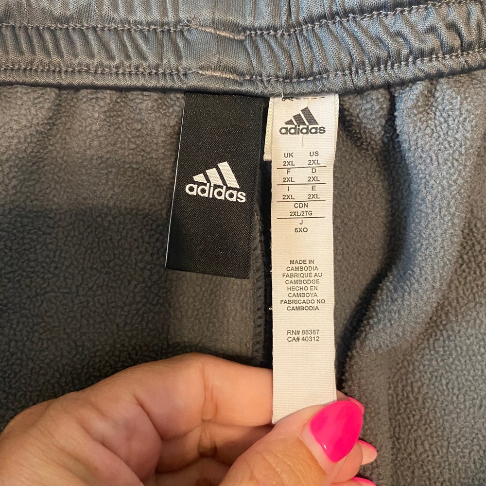 Adidas Mens Fleece Sweatpants 2XL Dark Gray Heather Open Hem Training Pants - Picture 4 of 4